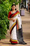 Scmd Anokhi B Linen Ikkat Printed Linen Cotton Fancy Sarees Wholesale Price In Surat
