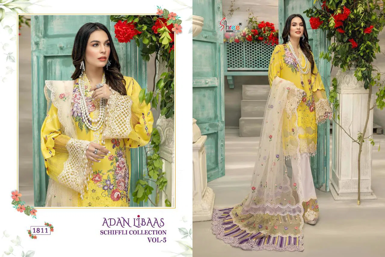Shree Adan Libaas Schiffli Collection 5 Pure Low Cotton With Self Embroidery Work Pakistani Salwar Suits Collection
