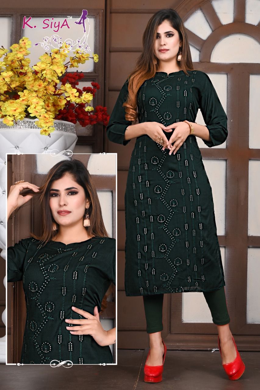 K Siya Purva Fancy Party Wear Rayon Printed Kurti Collection