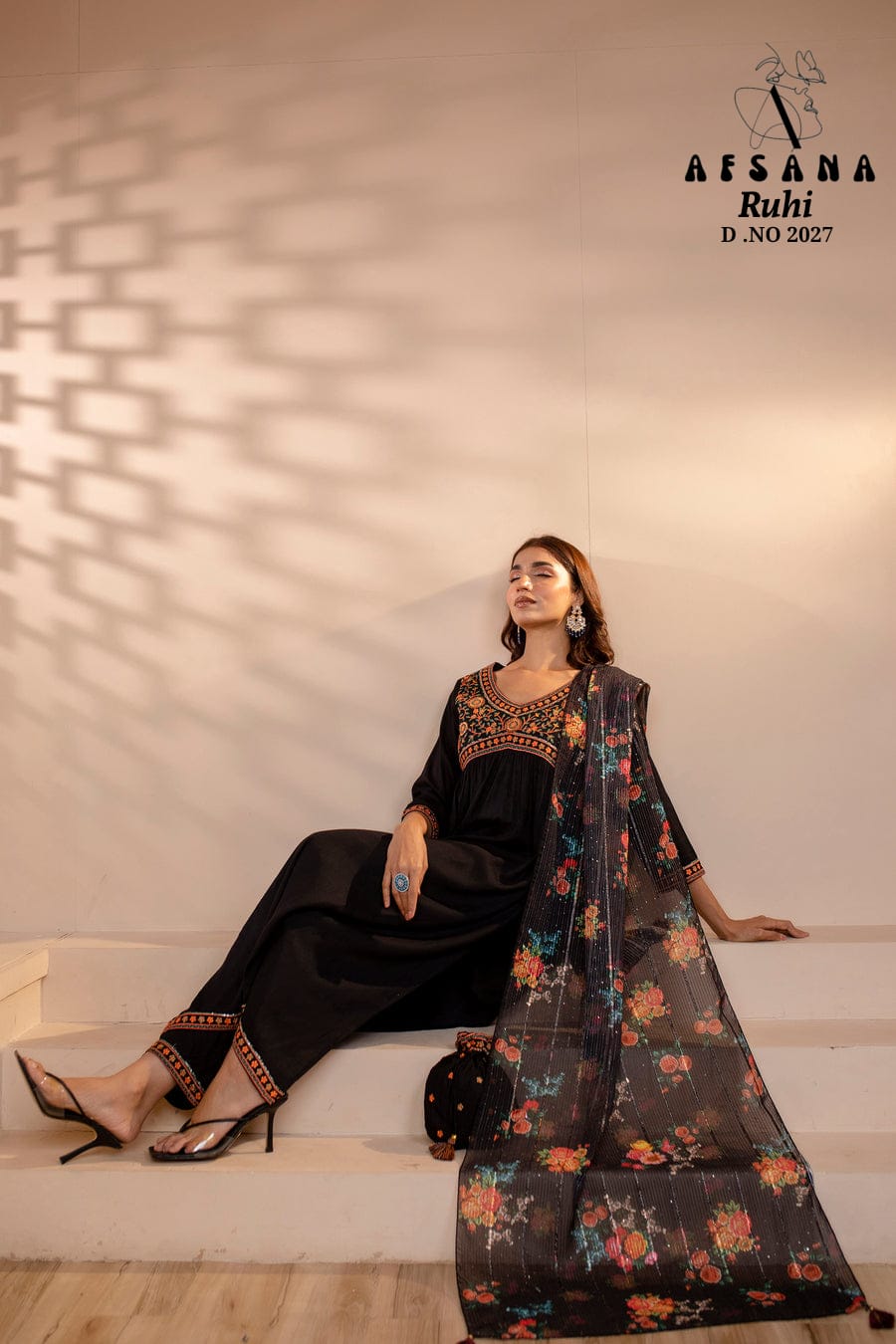 Ruhi 2027 By Afsana Georgette Designer Kurti With Bottom Dupatta