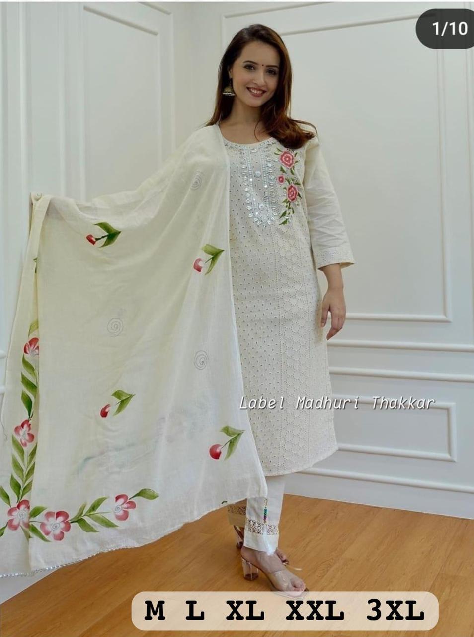 Virat Designer White Colour Cotton Kurti With Bottom Dupatta Catalog