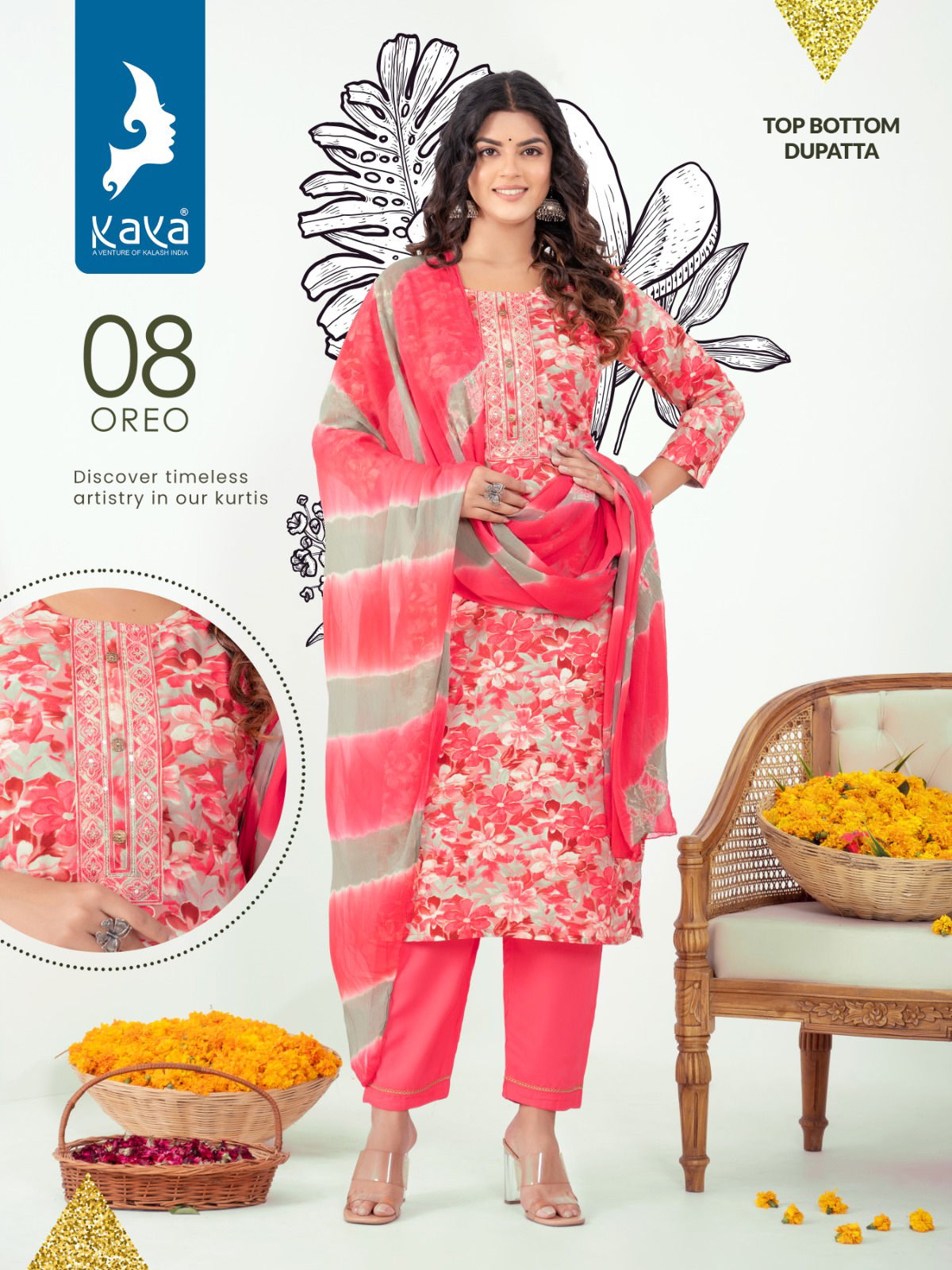 Oreo By Kaya Rayon Printed Kurti With Bottom Dupatta

