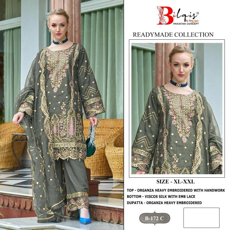Bilqis B 172 Organza Pakistani Readymade Salwar Kameez Wholesale Market In Surat With Price