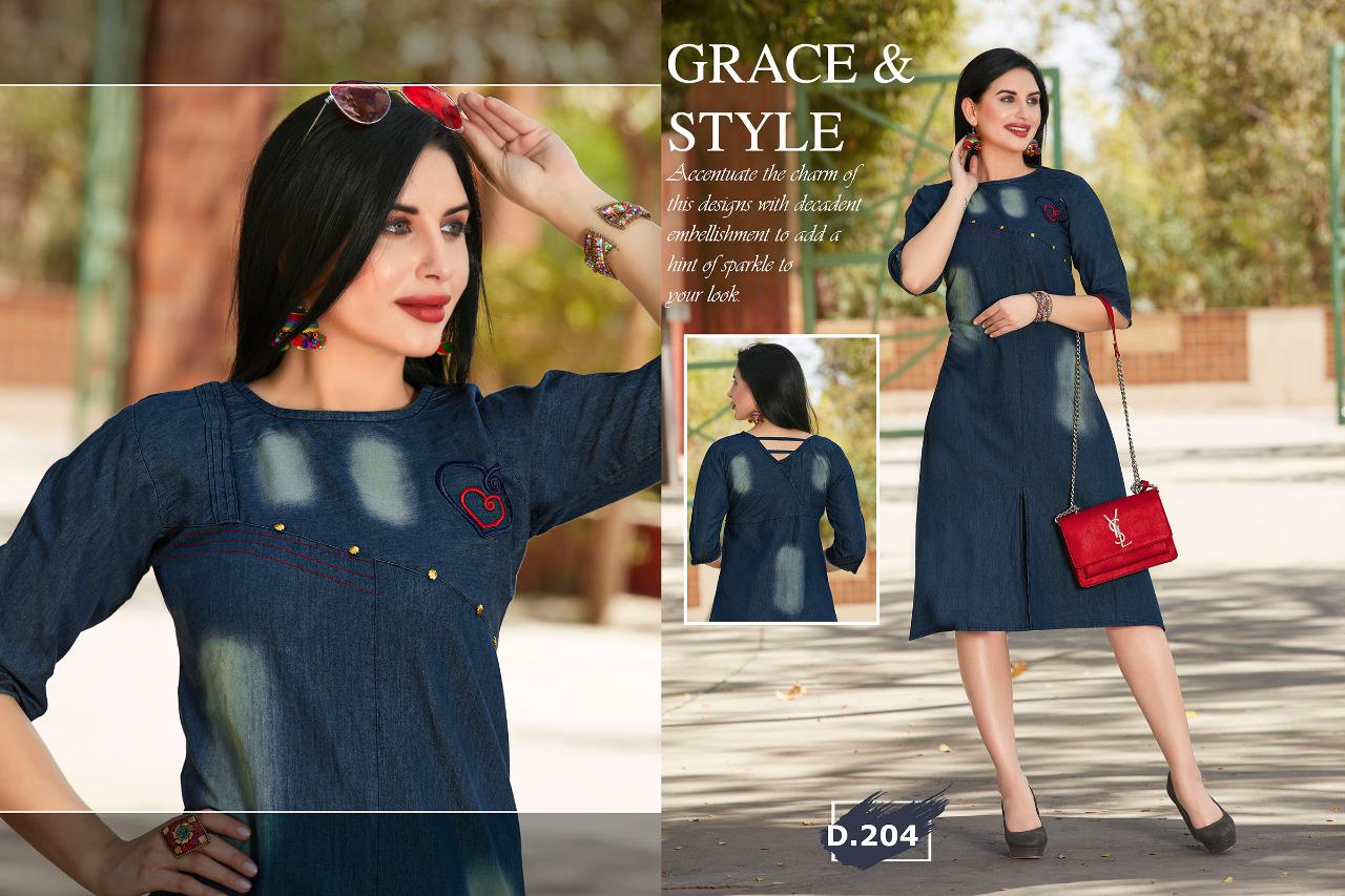 Trendy Destiny Blue Fancy Casual Wear Heavy denim cotton Designer Kurtis Collection
