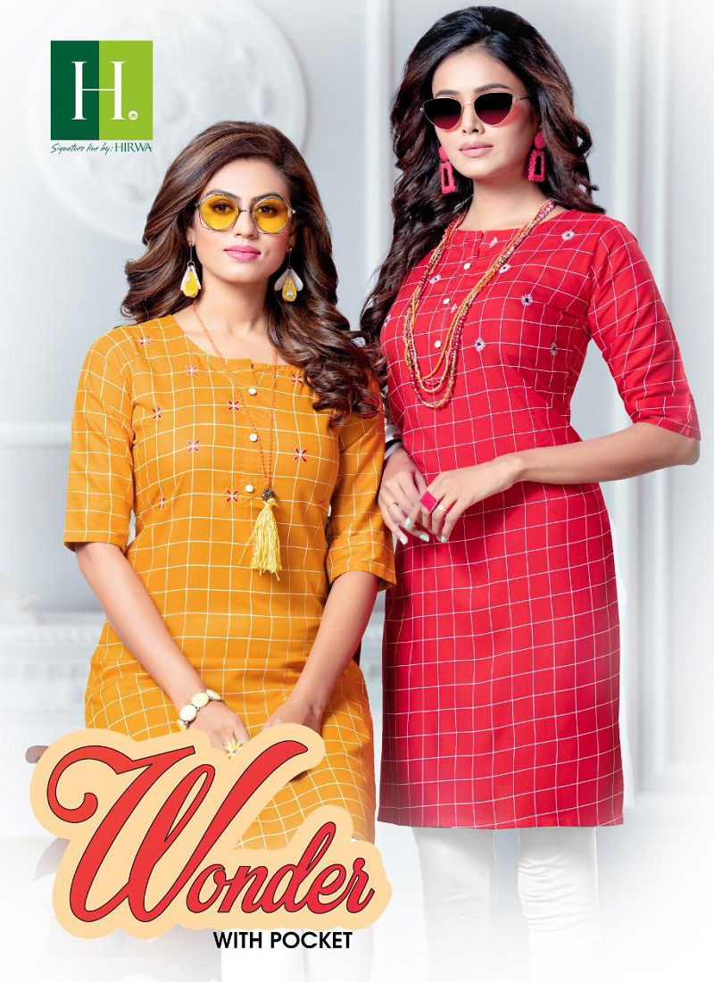 Hirwa Wonder Designer Exclusive Casual Wear Chex Rayon Kurti Collection