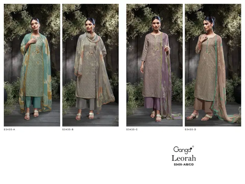 Leorah 3435 by Ganga Cotton Printed Embroidery Salwar Suit Surat Wholesale Market