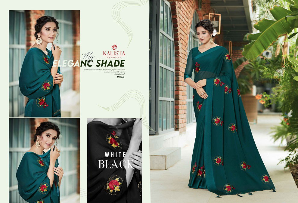 Kalista Kashmiraa Exclusive Festive Wear Designer Chinon Pata Fancy Saree Collection
