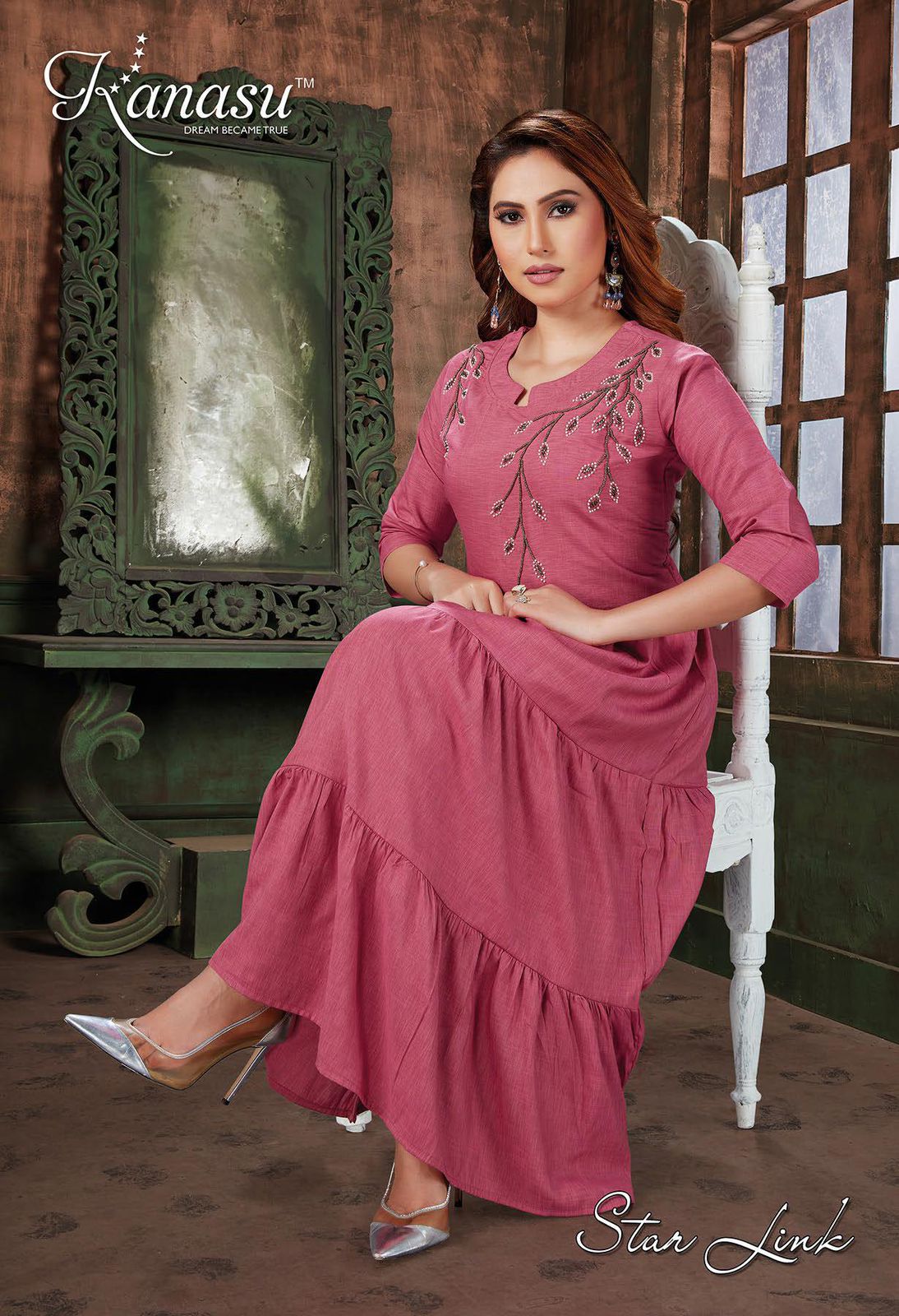 Kanasu Star Link Rayon Designer Ethnic Wear Anarkali Long Kurti Collection