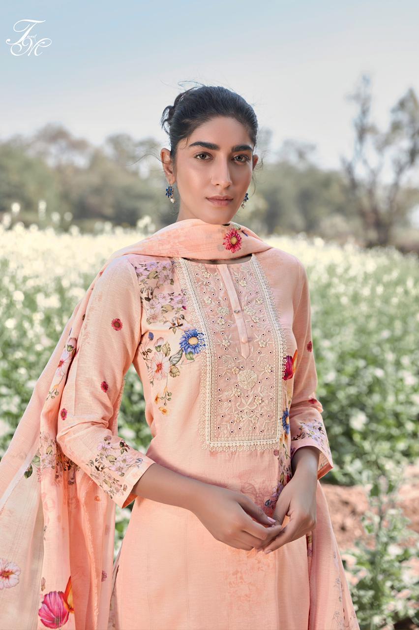 T&M ROSEBUD HIT DESIGNS Latest Designer Festive Wear Pure Line Pattern Digital Print With Embroidery Neck And Handwork Dress Material Collection