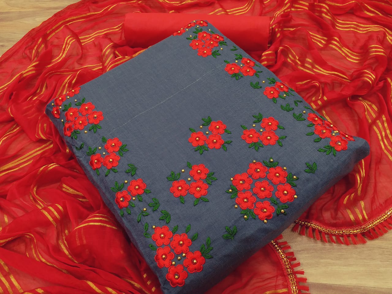 Cotton Slub Latest Fancy Casual Wear Cotton Top With Bottom And Nazmin Zari Dupatta Dress Material Collection