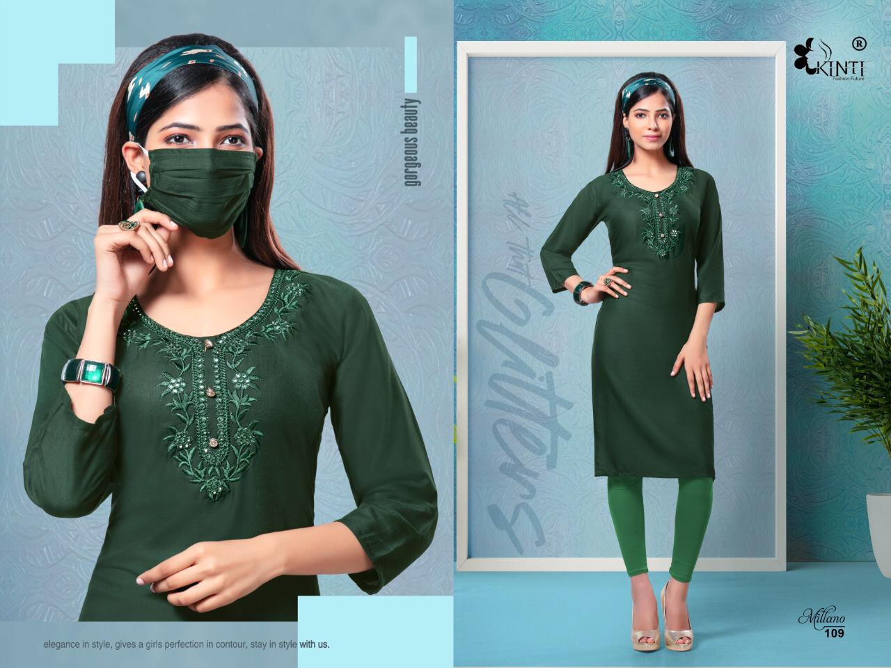 Kinti Millano Latest Designer Straight Neck Mirror Embroidery Work Style Kurtis Collection  