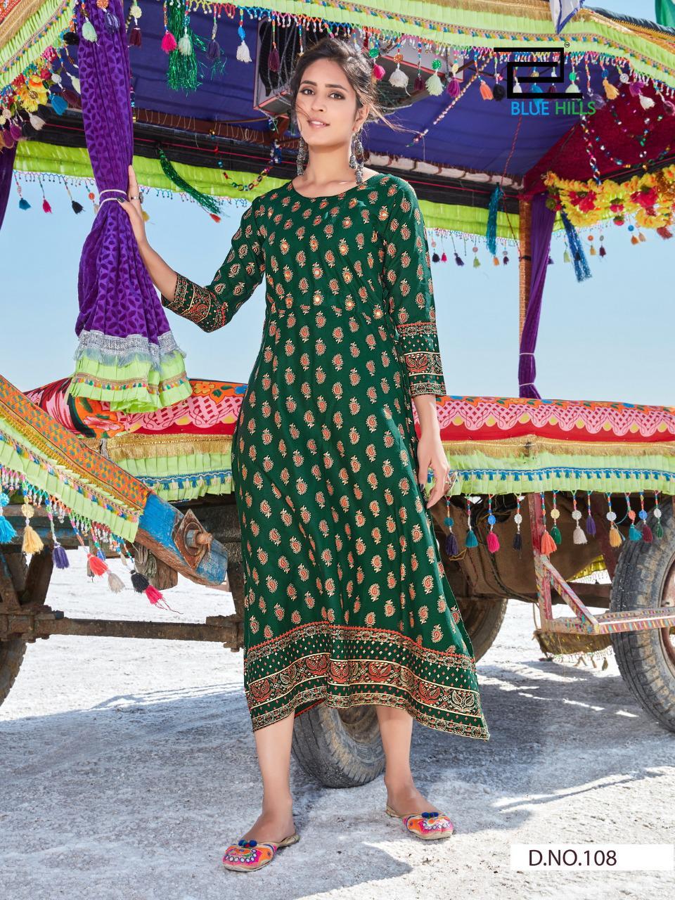 BLUE HILLS DESSERT VOL-01 Latest Fancy Designer Heavy Casual Wear Rayon Mirror Work And Printed Kurtis Collection