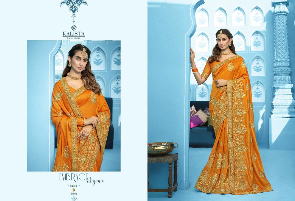 Kalista Simran Latest Fancy Designer Festive Wear Heavy Embroidery Worked Vichitra Silk Sarees Collection
