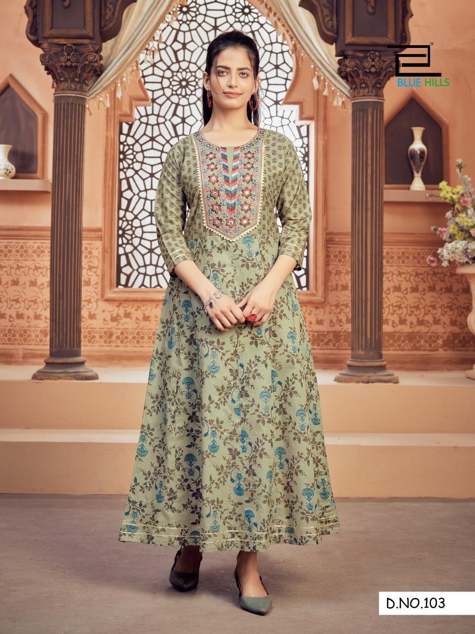 Blue Hills Ada 1 Designer Ethnic Wear Cotton Anarkali Long Kurti Collection