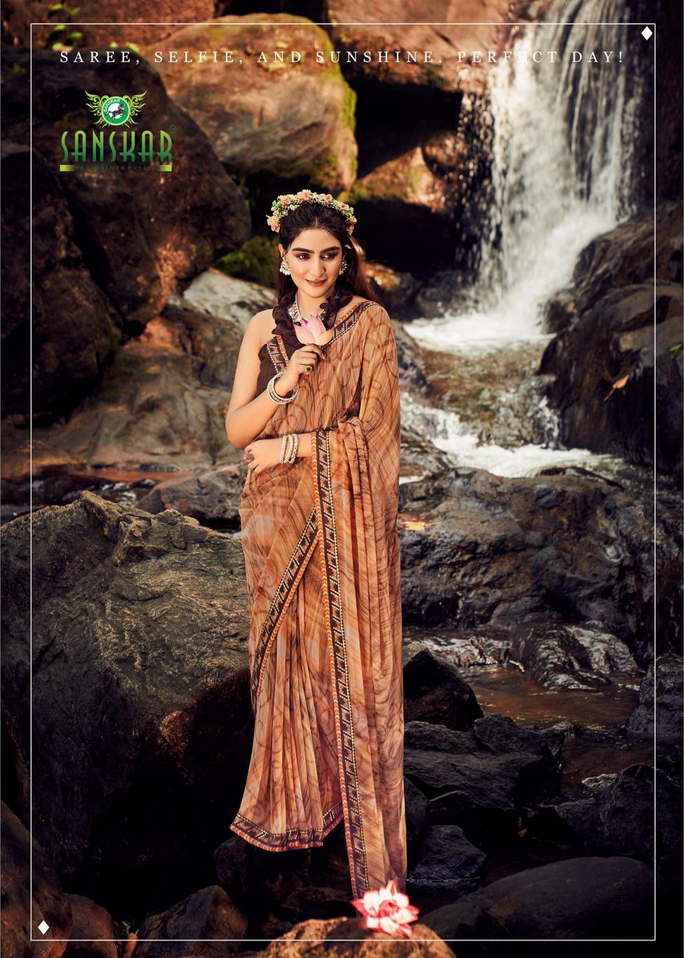 Saaj By Sanskar Printed Georgette Sarees Wholesale Clothing Distributors In India