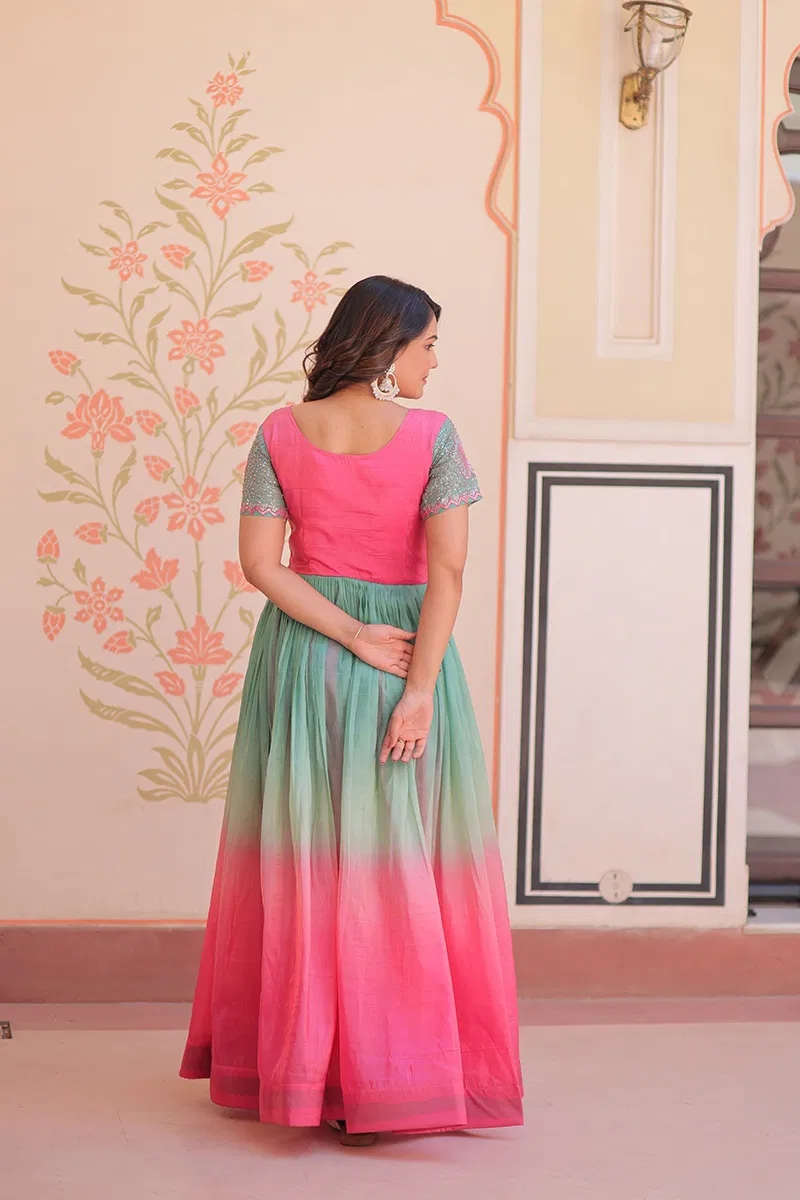 Jf 2482 Silk Crush Party Wear Readymade Gowns Wholesale Clothing Suppliers In India