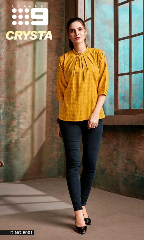 C9 Crysta Latest Designer Soft Cotton Chex Casual Wear Short Tops Collection 