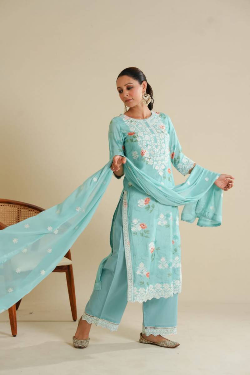 Tanyaa P 158 Lucknowi Masleen Kurti Bottom With Dupatta Wholesale Suppliers In Mumbai