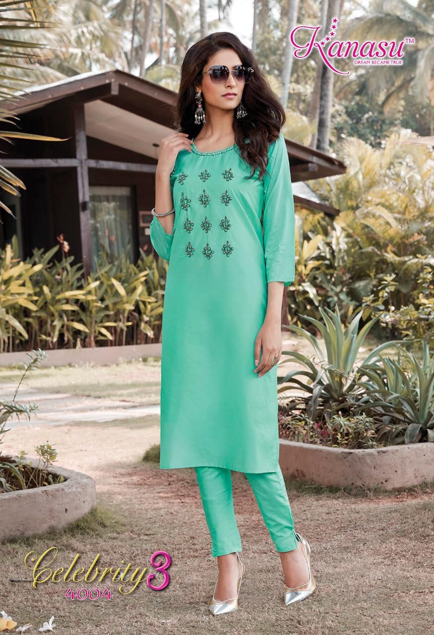 Kanasu Celebrity 3 Ethnic Wear Silk Designer Fancy Kurtis With Bottom Collection
