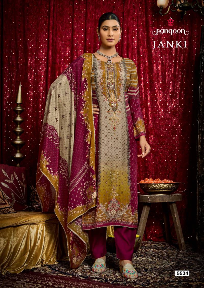 Janki by Rangoon 5531 Series Muslin Digital Print Aari Wok Readymade Suit Bulk Orders In India