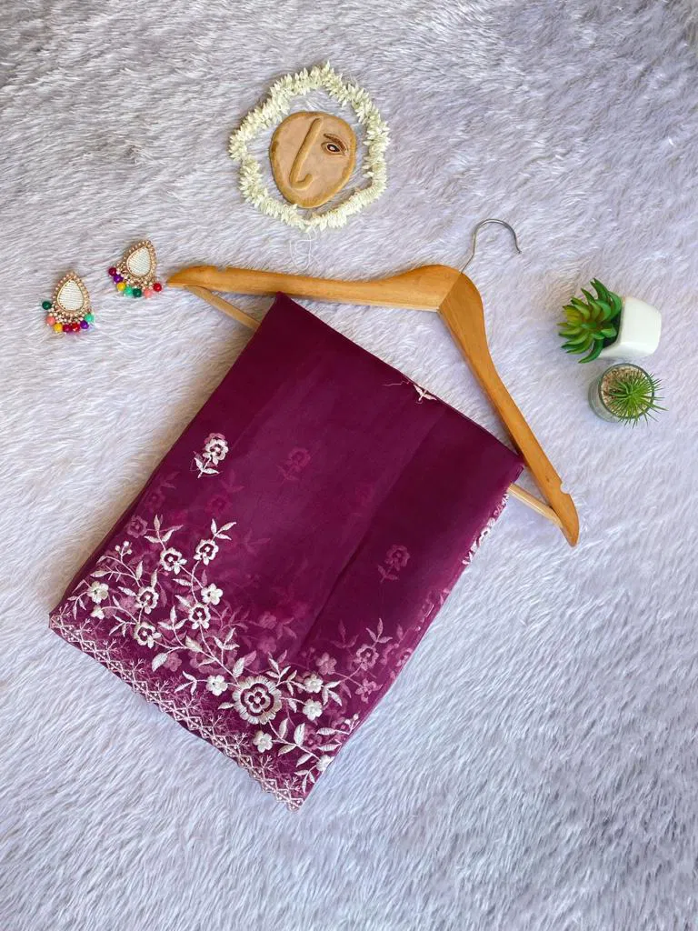 MC 110 Organza Printed Embroidery Work Sarees Catalog