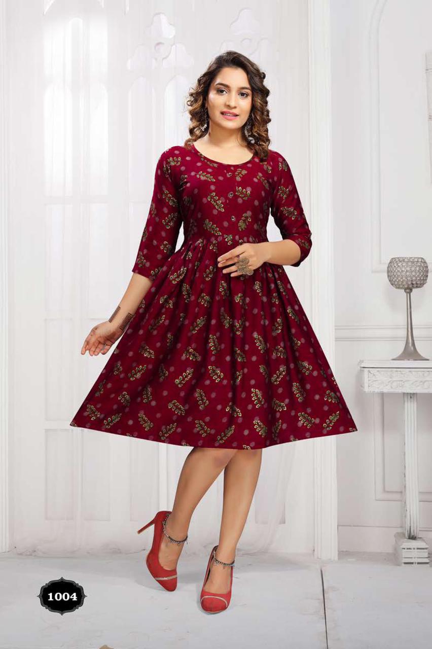 Kannur 3 Rayon Printed Ethnic Wear Designer Anarkali Kurti Collection