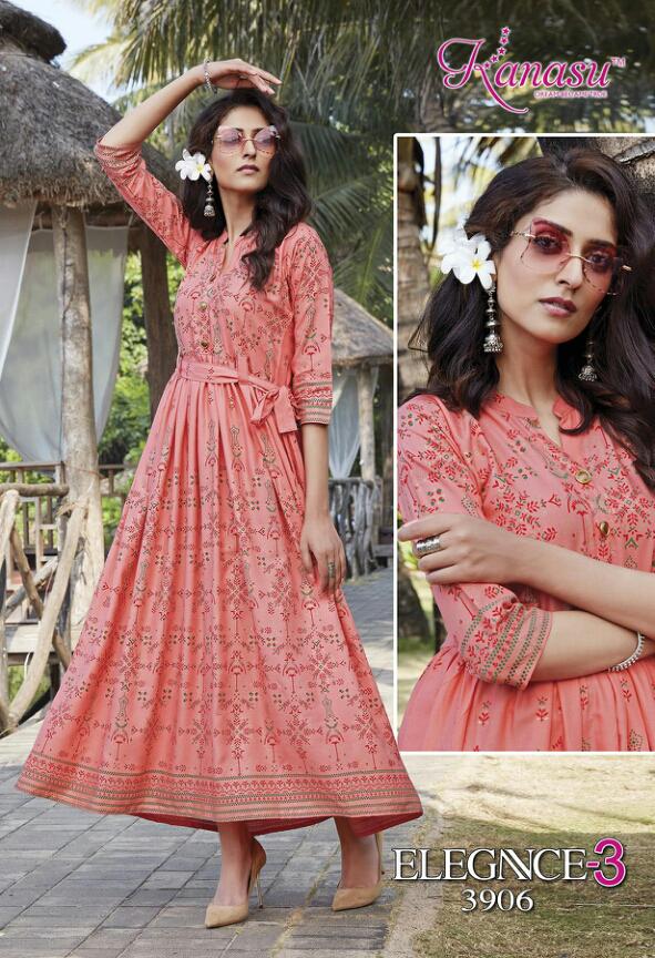 Kanasu Elegance 3 Latest Fancy Designer Heavy Casual Wear Rayon Gold Printed Stylish Kurti Collection
