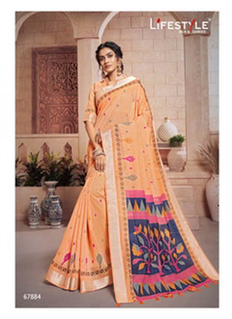 Lifestyle Vivanta Cotton Fancy Cotton Print Saree With Jari Border Designer Party wear Saree Collections