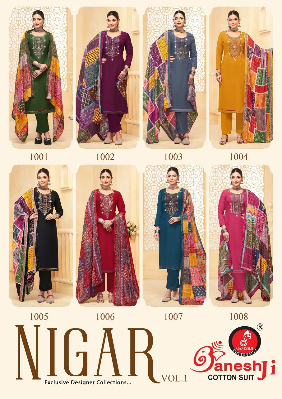 Nigar Vol 1 By Ganeshji Rayon Embroidery Dress Material Orders In India