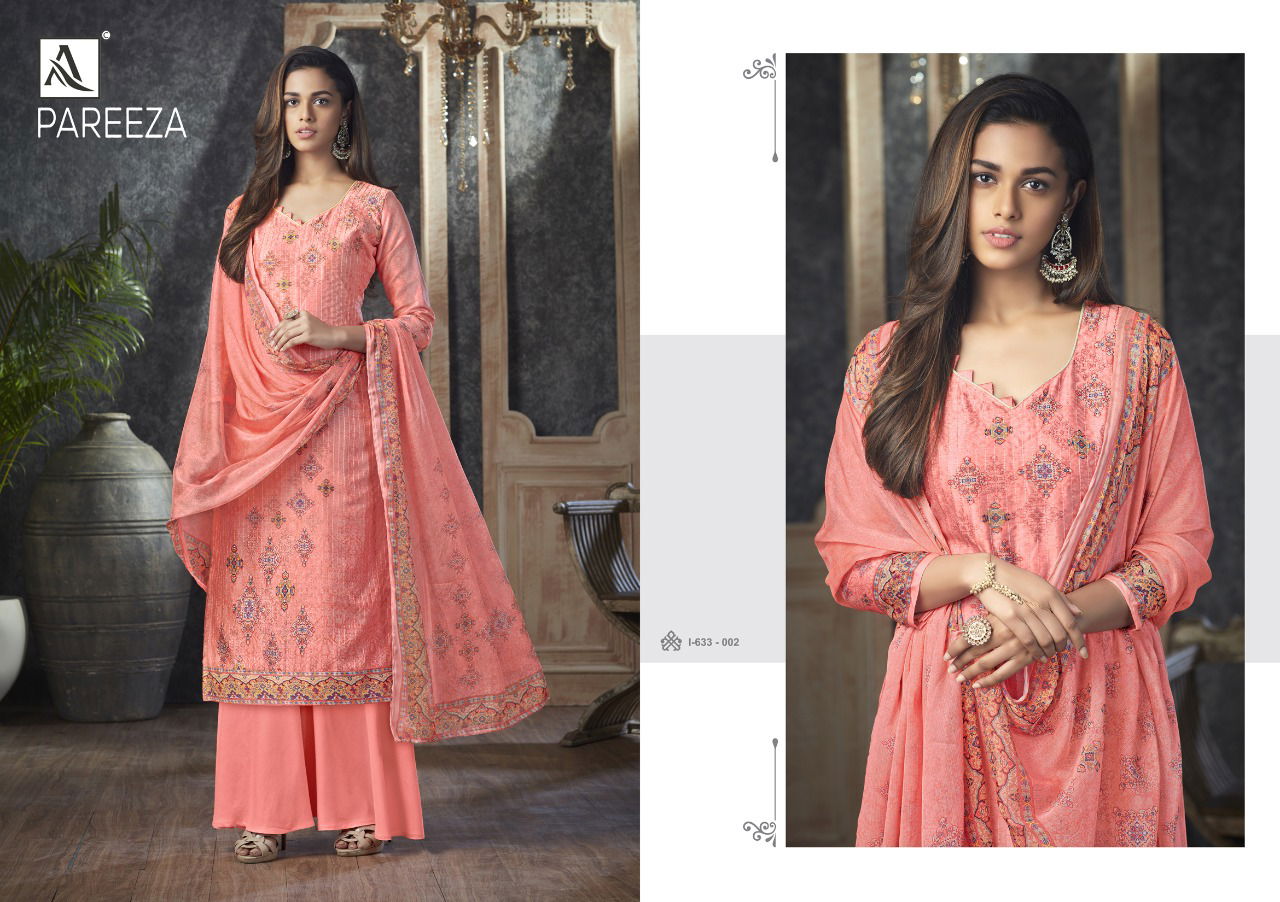 Alok Pareeza Latest Fancy Festive Wear Pure Zam Self Embroidery With Designer Digital Printed Heavy Dress Material Collection