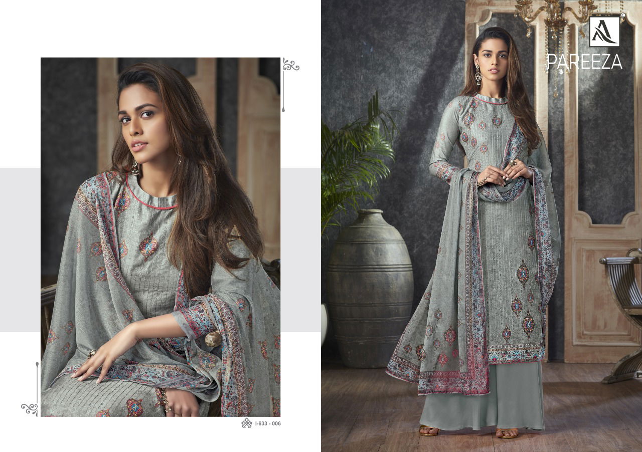 Alok Pareeza Latest Fancy Festive Wear Pure Zam Self Embroidery With Designer Digital Printed Heavy Dress Material Collection