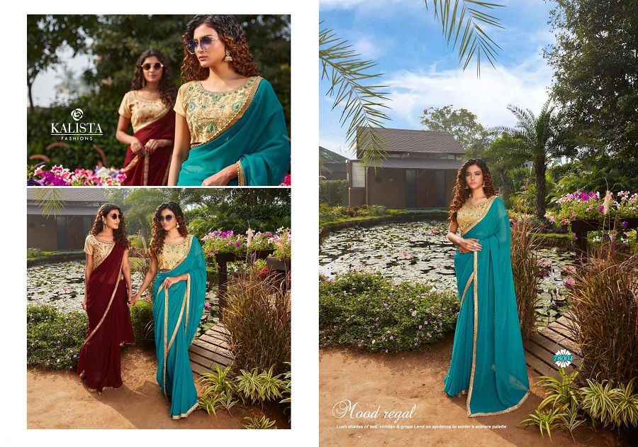 Kalista Glam Girl Fancy latest Collection Festive Wear Silk Embroidery Worked Sarees Collection
