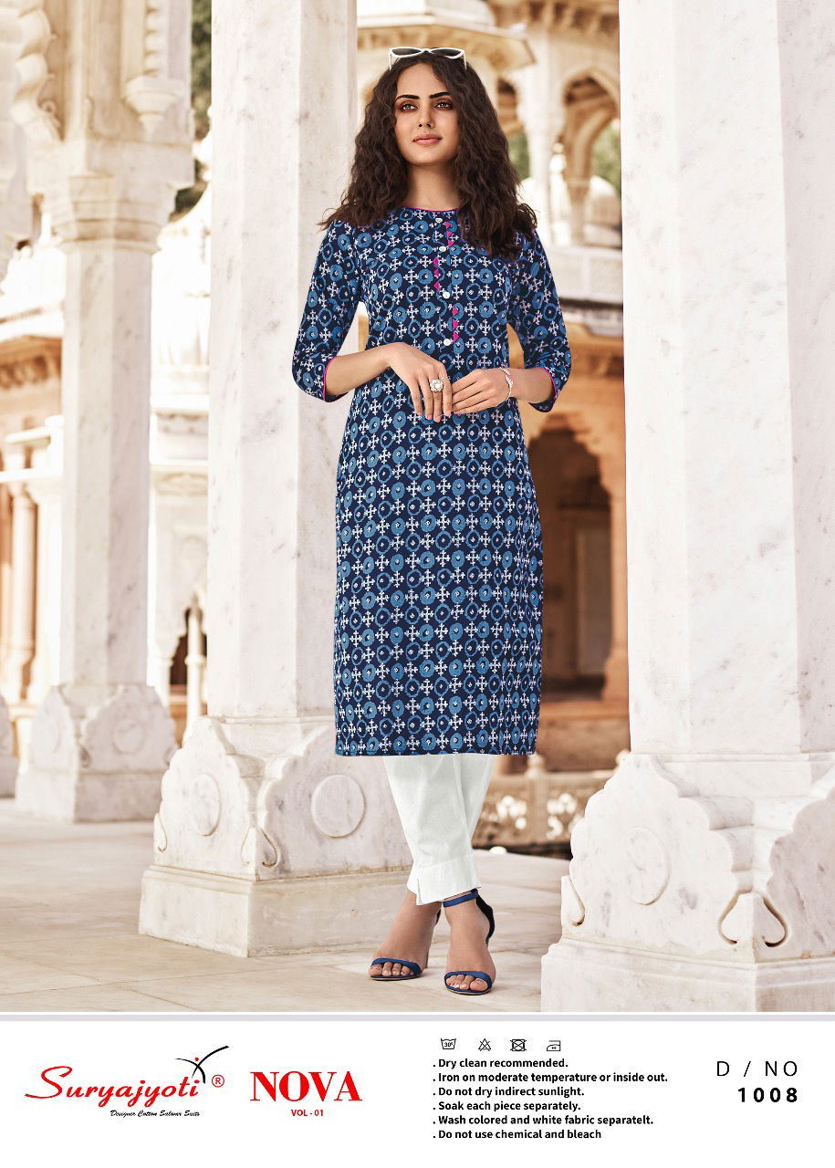 Suryajyoti Nova 1 Latest Fancy Designer Regular Casual Wear Lawn Cotton Printed Kurti Collection
