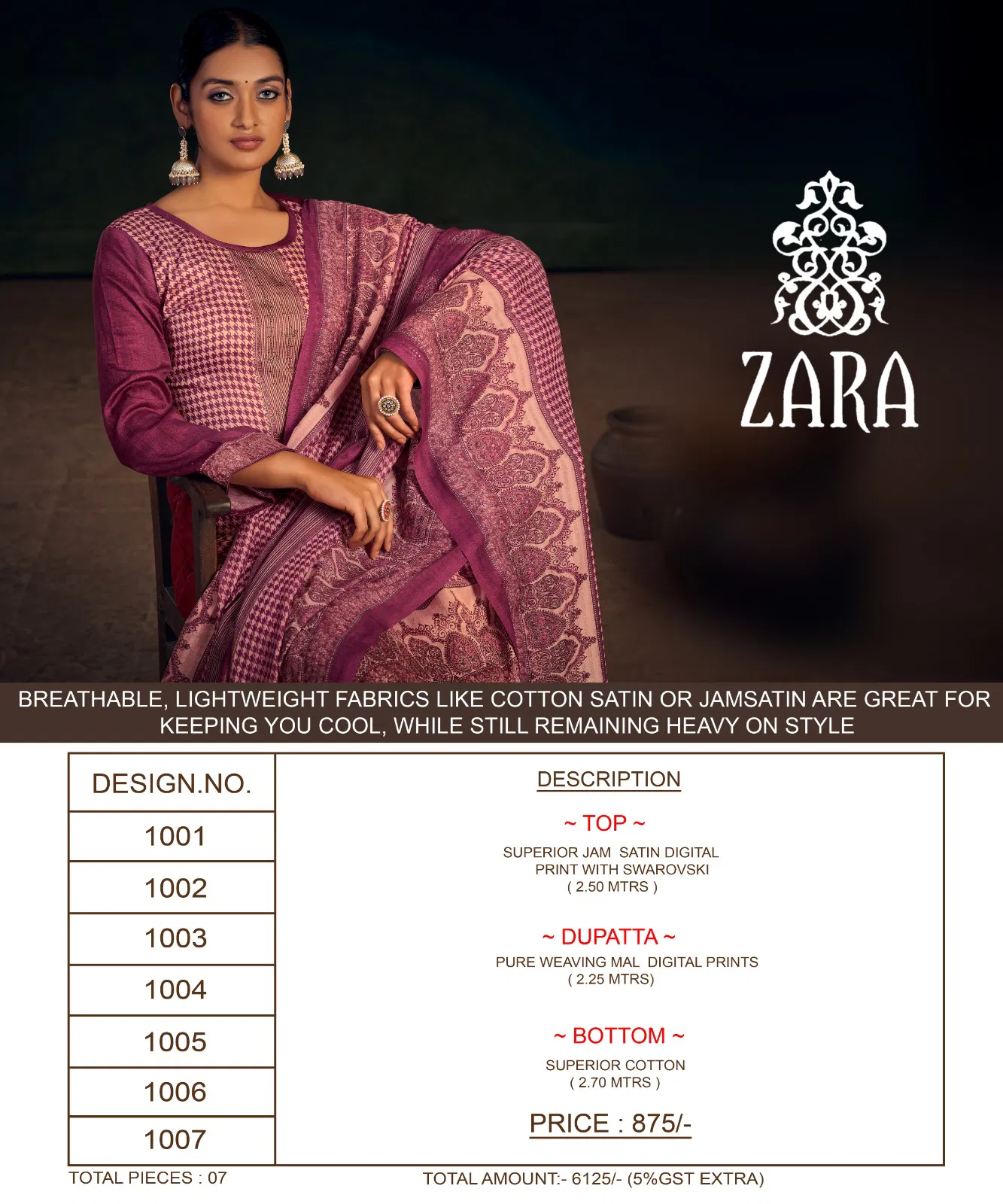 Zara Jam Stain Digital Printed Dress Material Catalog