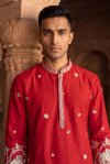 Red Outluk Wedding Vol 54 Heavy Lachaka Mens Kurta With Pajama 5410