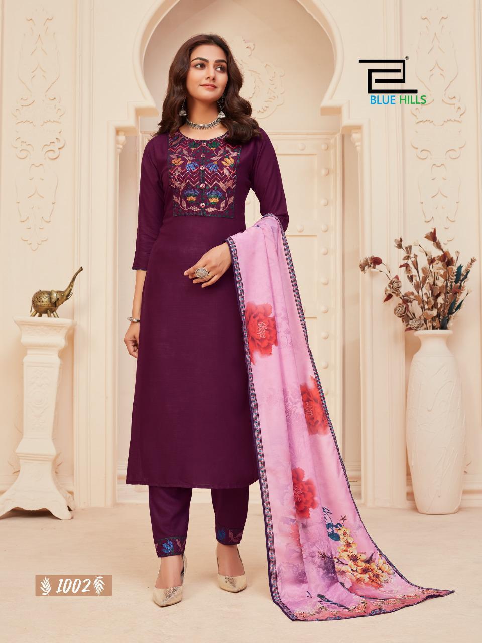 Blue Hills Dupatta Queen 1 Latest Designer Fancy Festive Wear Rayon Embroidery Work And Silai Pattern Readymade Collection

