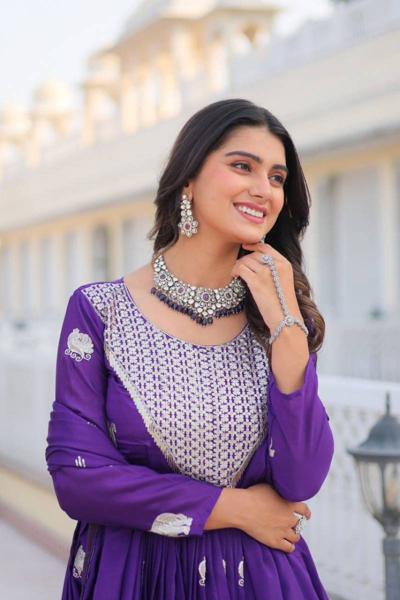 Sn 2399 Beautiful Chinon Gown With Dupatta Wholesale Clothing Distributors In India