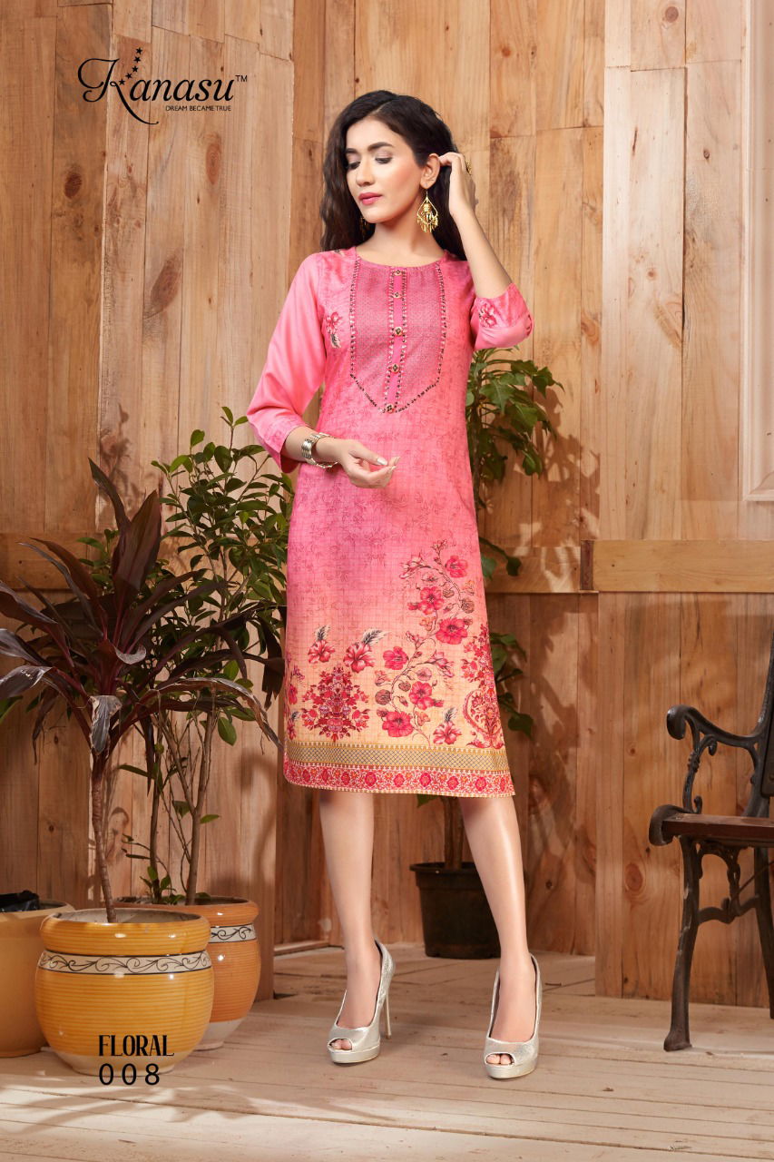 Kanasu Floral Latest Fancy Designer Ethnic Wear Rayon Printed Long Kurti Collection
