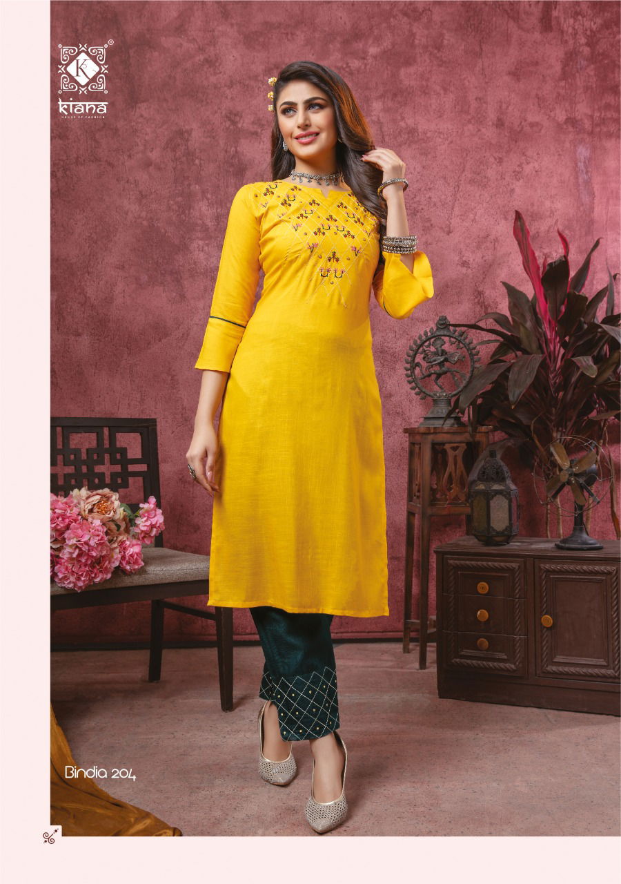 Kiana Bindia 2 Designer Latest fancy Heavy Casual Wear Rayon Cotton Kurti With Bottom Collection
