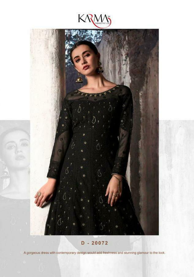 KARMA LATEST DESIGNER FOX GEORGETTE HEAVY EMBROIDERED LAKHNAVI TOP AND NAZNIN DUPATTA WITH STONE WORK COLLECTION