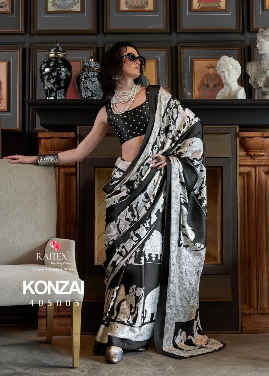 Konzai By Rajtex Patola Printed Satin Crepe Saree Wholesale Price