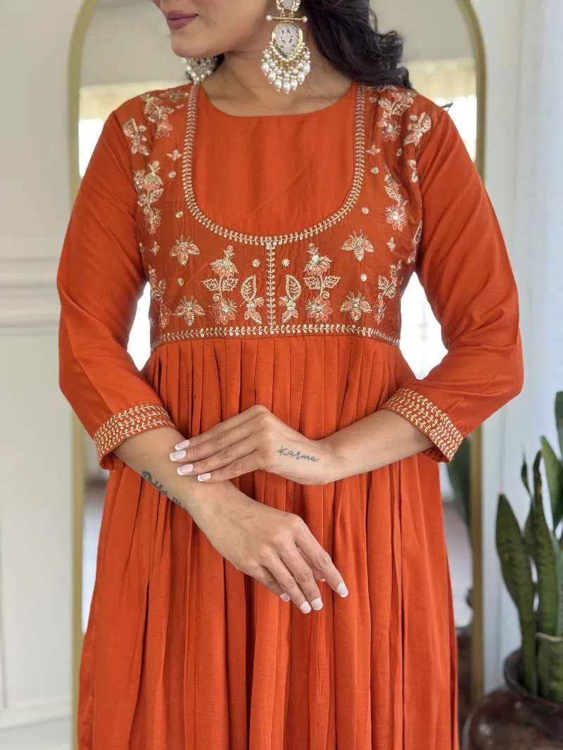 Aneri Orange Viscose Silk Fancy Kurti Bottom With Dupatta Wholesale Clothing Suppliers In India