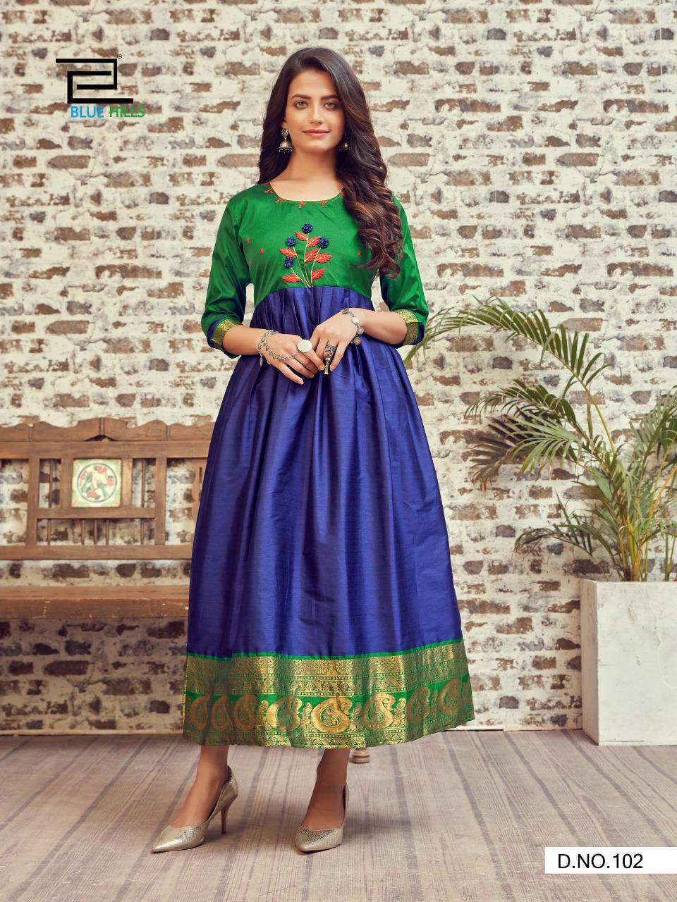 Blue Hills Silk Bublly 1 Fancy Designers Latest Festive Party Wear Silk Long Printed Kurti Collection