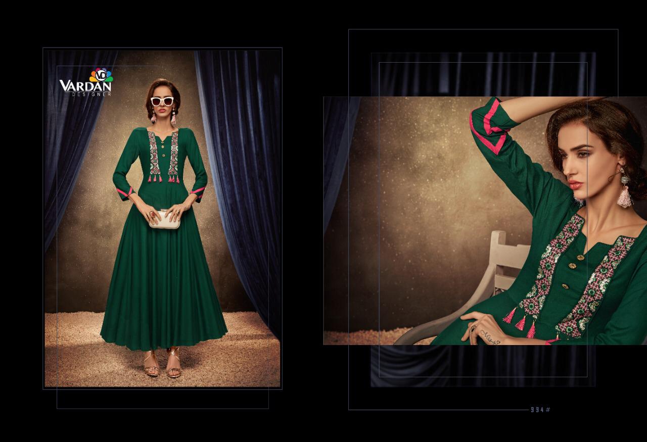 Passion Vol-1 Heavy Designer Party Wear Riyon Long Kurti With Designer Neck Design 