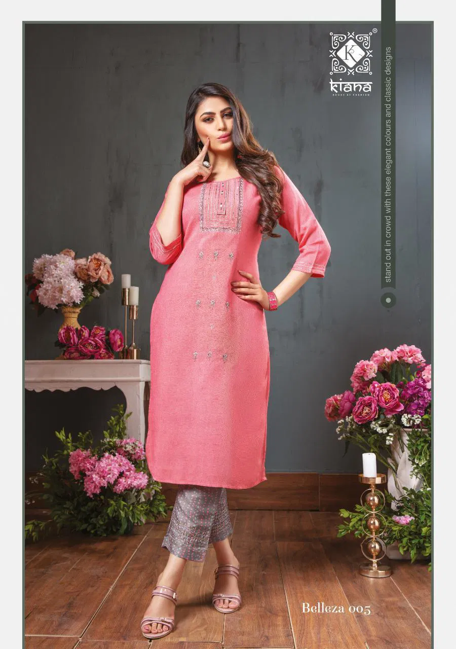 Kiana Belleza Latest fancy Designer Rayon Ethnic Wear Kurti With Bottom Collection
