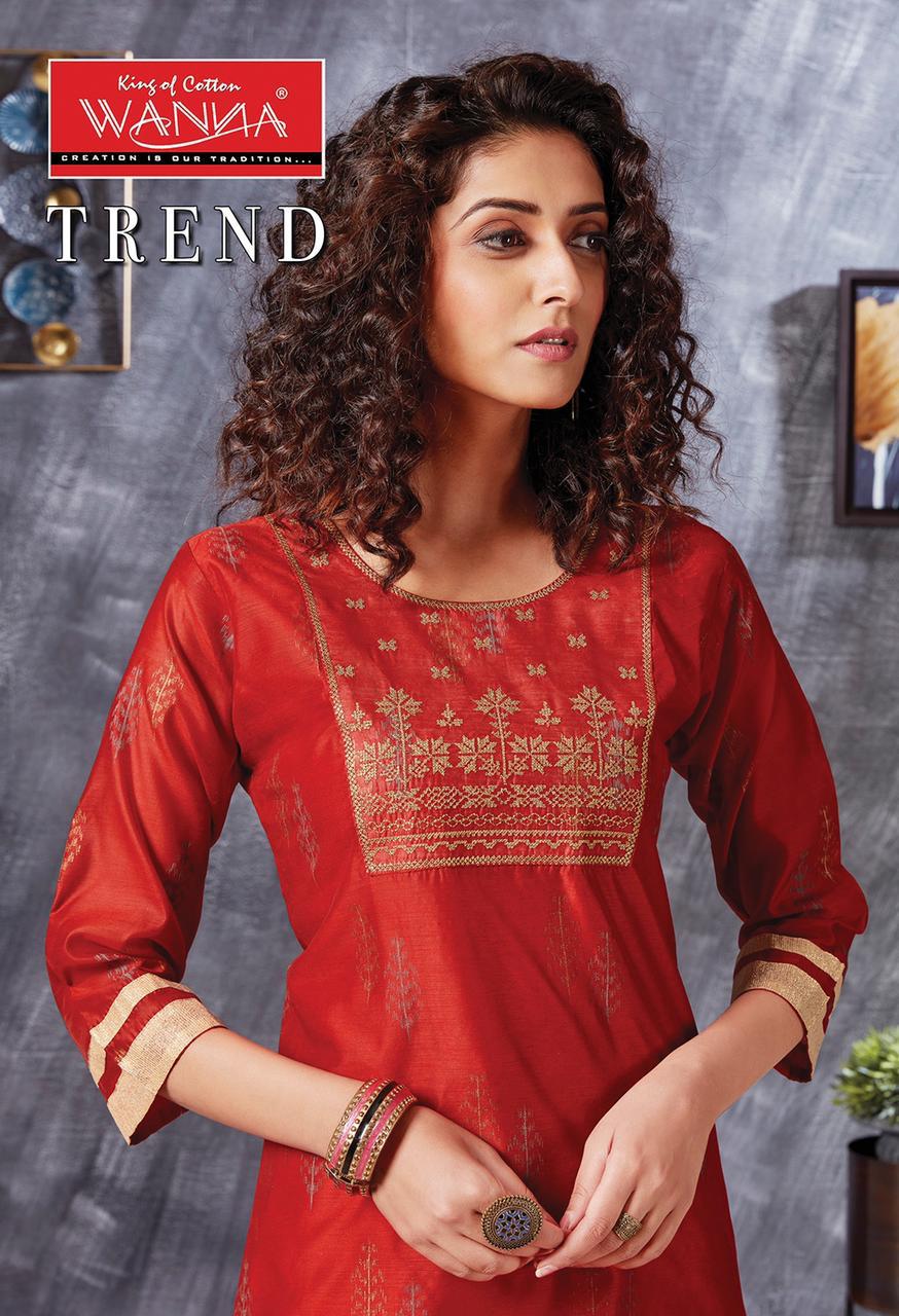 Wanna Trend Designer Latest Fancy Ethnic Wear Kurti With Jam Stain Pant Bottom Collection
