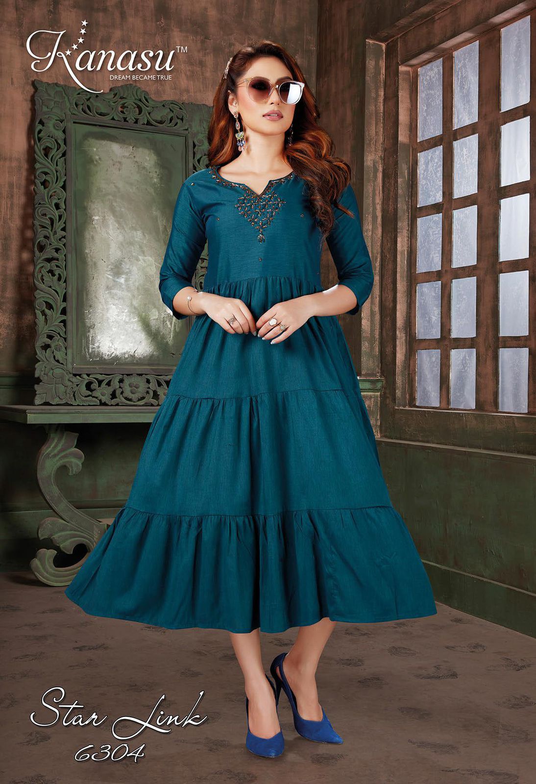 Kanasu Star Link Rayon Designer Ethnic Wear Anarkali Long Kurti Collection