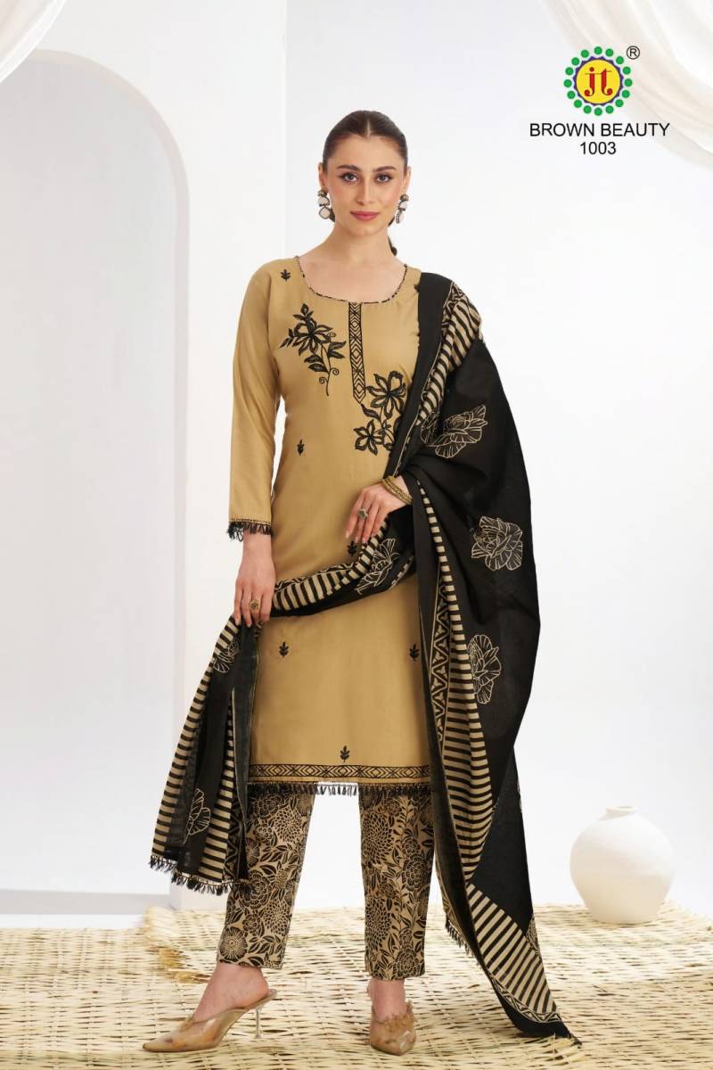 Jt Brown Beauty Rayon Embroidered Dress Material Exporters In India