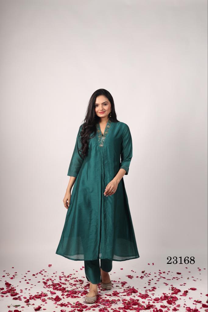 Indira 23168 Designer Pure Chanderi Silk Kurti With Bottom Catalog
