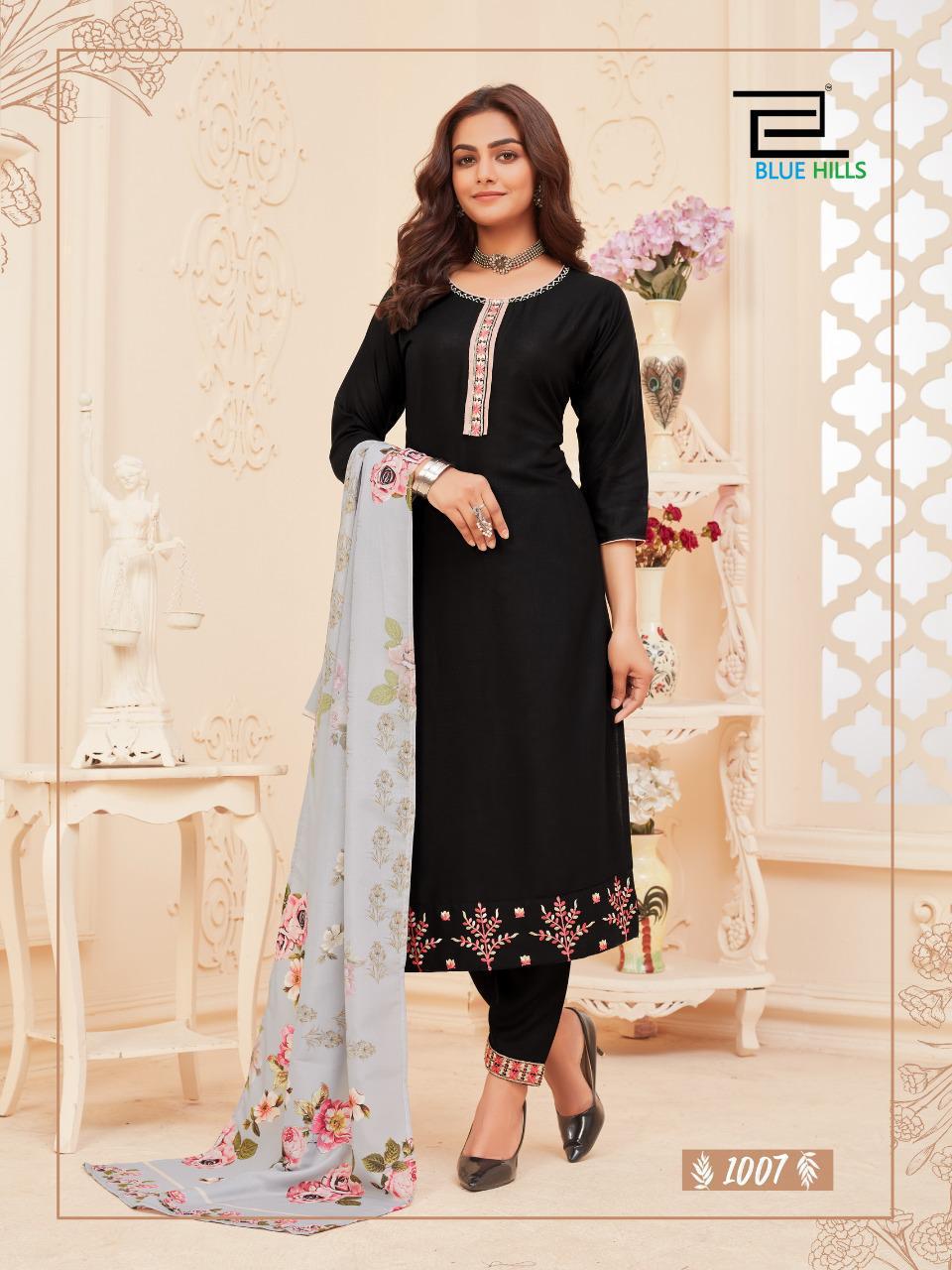 Blue Hills Dupatta Queen 1 Latest Designer Fancy Festive Wear Rayon Embroidery Work And Silai Pattern Readymade Collection
